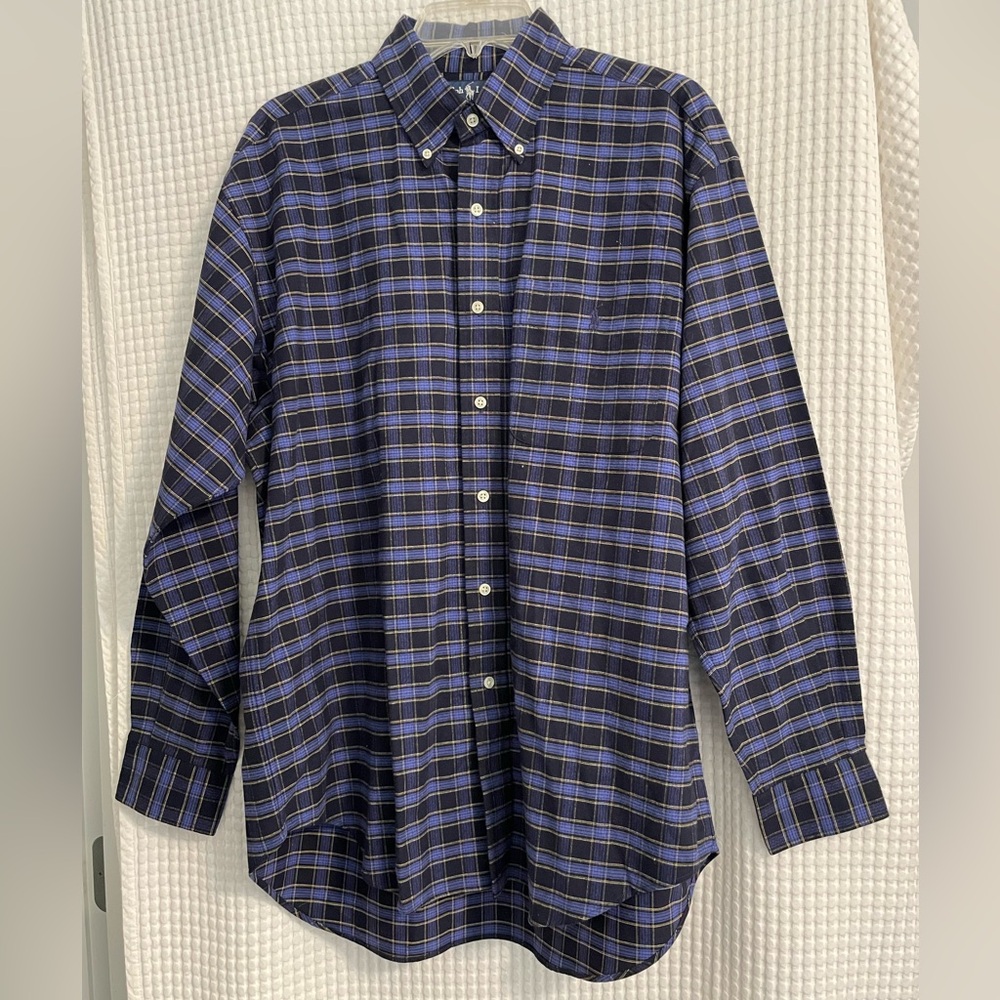 Men's Ralph Lauren Blue Plaid Dress Shirt. Size M.